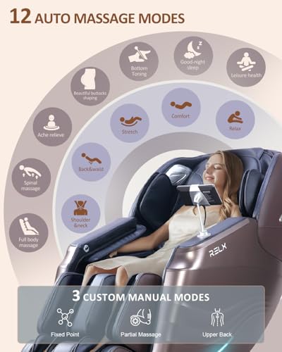 RELX Massage Chair Full Body, 15 Modes Zero Gravity SL-Track Shiatsu Massage Chair Built-in Heat System, Airbag Massage wi...
