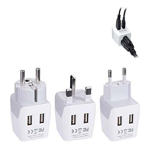 Ceptics Complete European Set Travel Adapter Plug By Ceptics With Dual Usb - Type G, E/F, C - London - Usa Input - Light Weight
