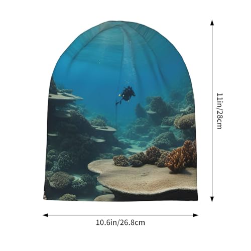 Underwater Ocean View Print Soft Beanie Hat for Men Women Warm Fashion Cap for Jogging Cycling Gift Outdoor Use Black