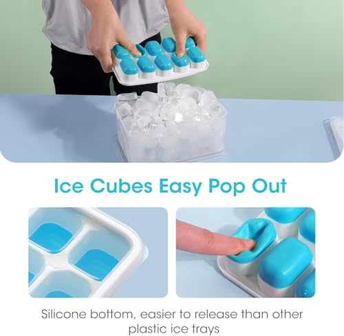 DOQAUS Ice Cube Tray with Lid and Bin - 4 Pack Silicone Ice Cube Trays for Freezer, Stackable Ice Bucket Kits with Storage...