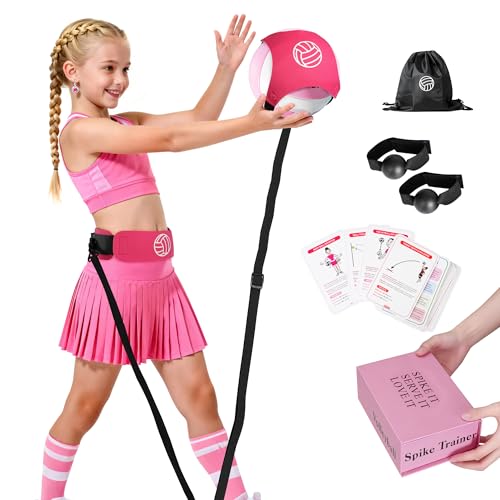 HLXDV Volleyball Training Equipment (No Ball Included): 6-Piece Pink Solo Volleyball Trainer Set with Training Cards for S...