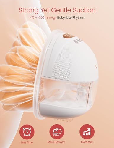 NCVI Hands-Free Breast Pump, Wearable Breastfeeding Pump with 300mmHg Strong Suction, 1400mAh Long Battery, Ultra-Quiet Po...