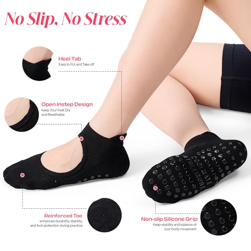 CoolMate Pilates Socks with Grips for Women, Yoga Socks, Crew Non Slip Women for Barre, Valentines Day Gifts for Her