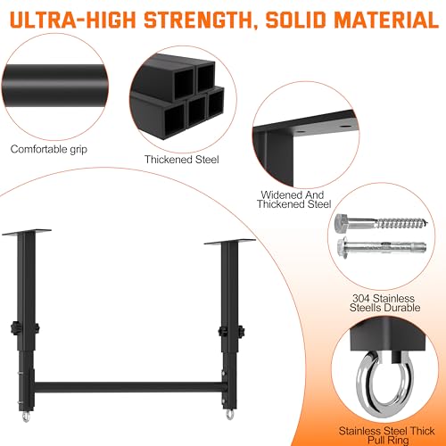 HWOOUSA 48" Ceiling Mount Pull Up Bar, Heavy Duty Multi-Grip Rafter Chin Up Bar for Garage/Basement/Backyard Ceiling Beam,...