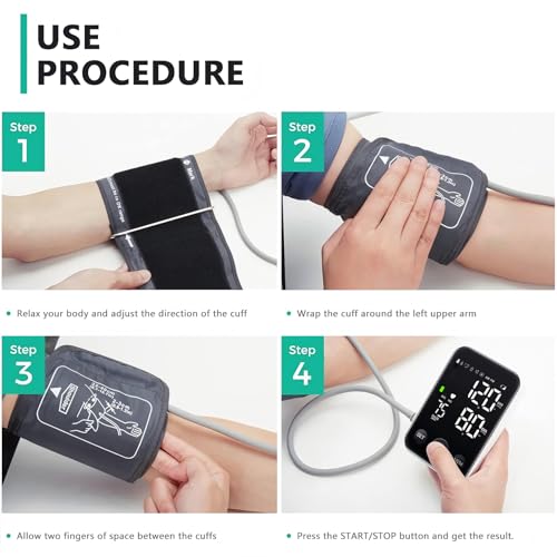 Oklar Blood Pressure Monitor Upper Arm Monitors for Home Use BP Machine Sphygmomanometer with 2x120 Reading Memory Adjusta...