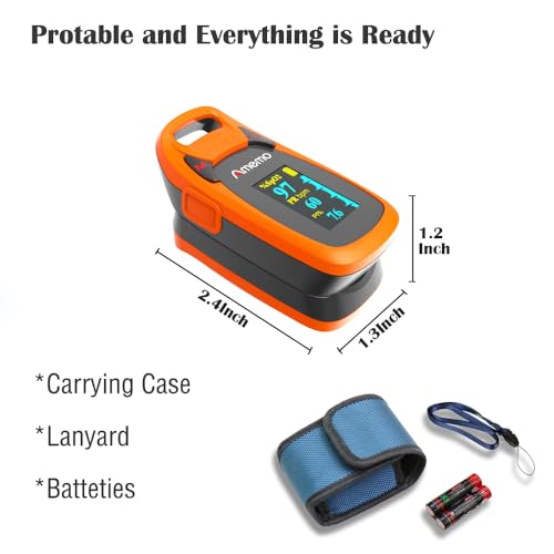 Fingertip Pulse Oximeter with Plethysmograph and Perfusion Index, include carrying case, Large OLED Digital Display Blood ...
