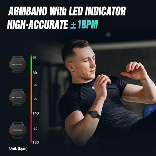 CYCPLUS Heart Rate Monitor Armband,Bluetooth 5.1 ANT+ HR Monitor with HR Zone LED Indicator, IP67 Waterproof, Use for Runn...