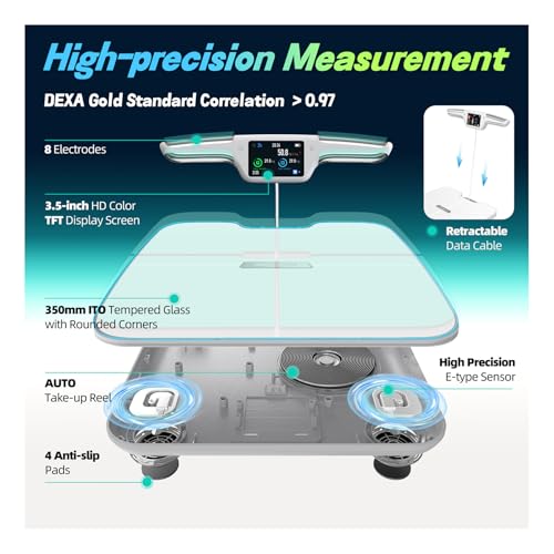 Smart Scale for Body Weight Multi-User Mobile App 8 Electrode Dual Frequency High Precision for Athletes Fitness Enthusias...