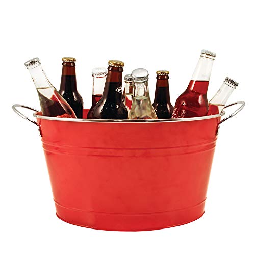 Twine Big Red Ice Bucket - Galvanized Metal Drink Beverage Tub for Home Parties, Country Home Wine And Beer Chiller, Holds...