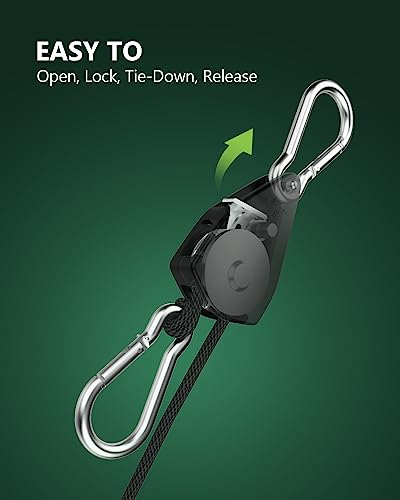 STAYGROW 12-Pack 1/8” Adjustable Rope Hanger, Heavy Duty Ratchet Tie Down Strap with Reinforced Metal Gear, Ratcheting Pul...