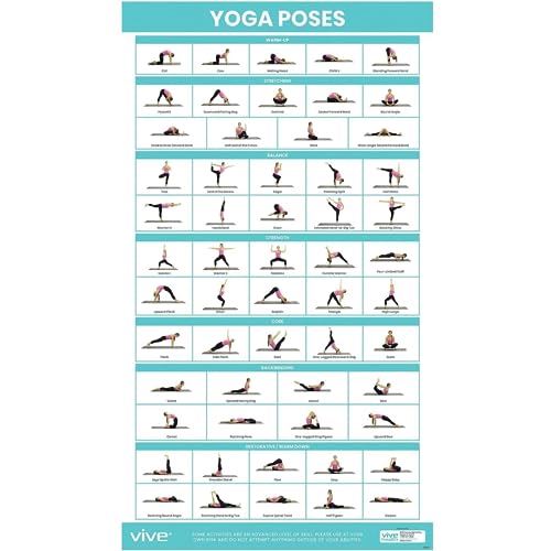 Vive Yoga Poster - Poses for Beginners and Experts - Mat Exercise Home Gym Workout Accessories Set- Double Sided Laminated...