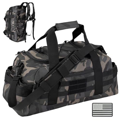 Hannibal Tactical 35L Large Duffle Bag, 3-in-1 Tactical Backpack MOLLE Pack for Sports/Gym/Outdoor, Black Camo