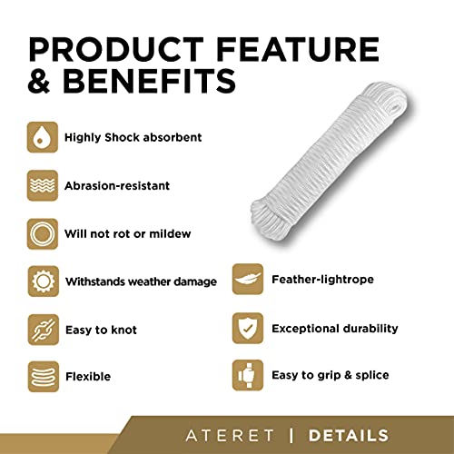 ATERET 1/4 inch by 80 Feet Nylon Rope I Multipurpose Clothelines Rope, UV Resistant & Excellent Shock Absorption I Ideal U...