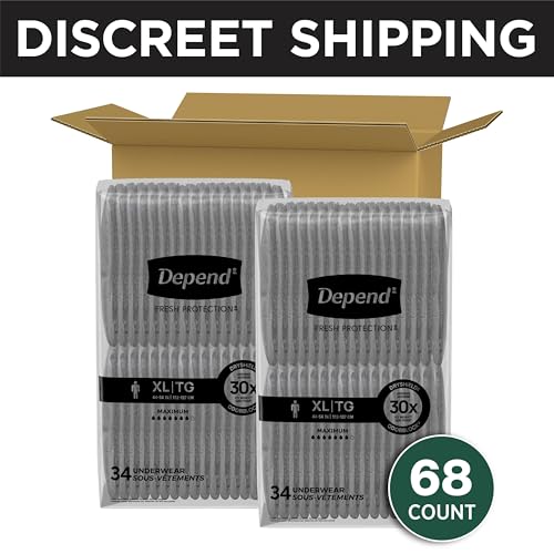 Depend Fresh Protection Adult Diapers, Incontinence Underwear for Men, Disposable, Maximum, Extra-Large, Grey, 68 Count (2...