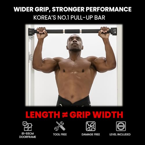 TRAHERE Doorway Pull Up Bar – No Screws, Widest Grip (26.8–32.7") | 573 lbs Capacity | Adjustable Fit for 31.88–36.61" Doo...