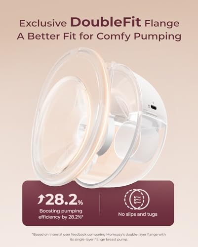 Momcozy M5 Lite Hands-Free Wearable Breast Pump, DoubleFit Flange for Baby-Like Comfort, 3 Modes & 9 Suction Levels, No Fl...