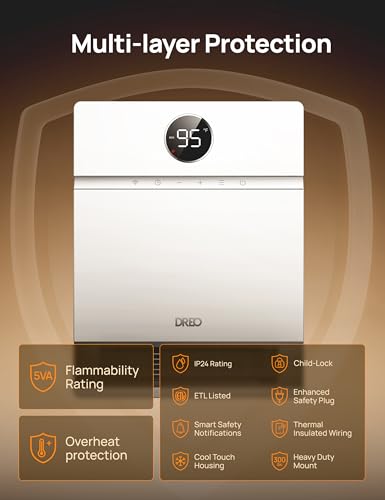 DREO Smart Wall Heater, IP24 Electric PTC Space Heaters for Indoor Use, 30° Oscillation, Adjustable Thermostat, Remote Con...