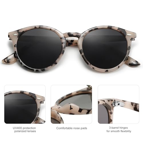 SOJOS Retro Round Polarized Sunglasses for Women Men Classic Vintage Sunnies SJ2069