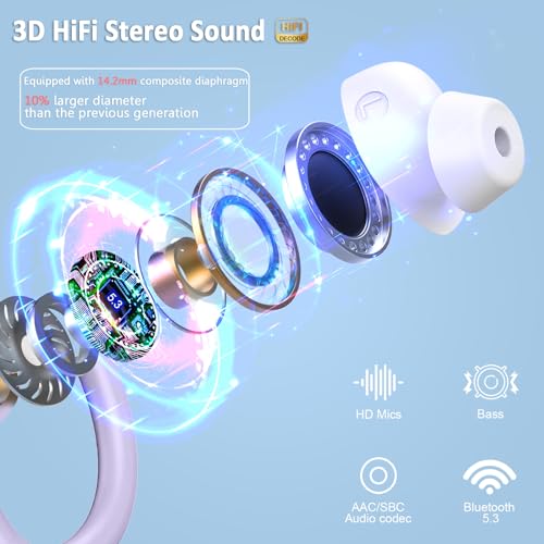 Wireless Earbuds Bluetooth Headphone Sport, Bluetooth 5.3 Earbud 3D HiFi Stereo Over Ear Buds, 48Hrs Earhooks Earphone wit...