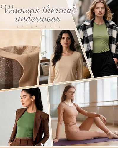 Shihanee 3 Pcs Ultra-Thin Seamless Elastic Thermal Inner Wear Tops for Women Thermal Undershirt Stretch Warm Underwear Set