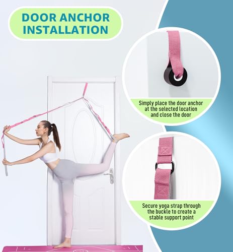 HiRui Stretching Strap Yoga Strap with Door Anchor, 14-Loops Non-Elastic Stretch Straps for Physical Therapy, Pilates, Dan...