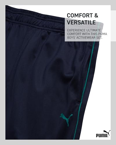 PUMA Boys Pants Set - 3 Piece Athletic T-Shirt, Zip Up Jacket, Jogger Pants - Boys Activewear Tricot Jogset (8-16)