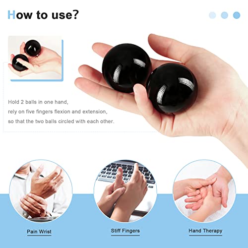 Learay 2 Pcs Black Obsidian Baoding Balls, Chinese Health Exercise Massage Balls with Carry Pouch for Stress Relief Hand E...