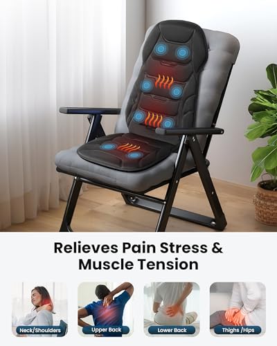 COMFIER Back Massager with Heat, Vibration Massage Seat Cushion with 8 Massage Nodes & 5 Modes, Adjustable Chair Massager ...