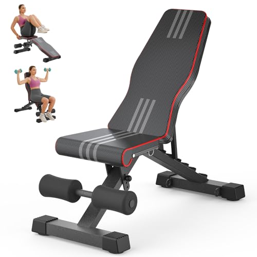 Multi-Function 6 in 1 Weight Bench Set - Leg Press, Preacher Curl Rack, Adjustable Workout Bench & Squat Rack for Full Bod...