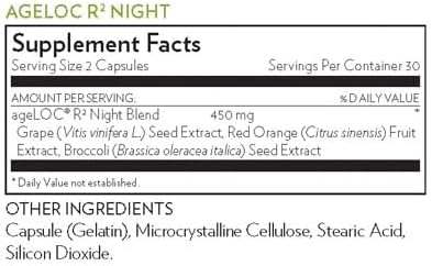 Nu Skin ageLOC R2 Night Blend | Renewal & Energy Supplement | Cellular Detox & Mental Clarity | Dietary Broccoli Seed Extract | Resets Young Gene Clusters | 60 Capsules