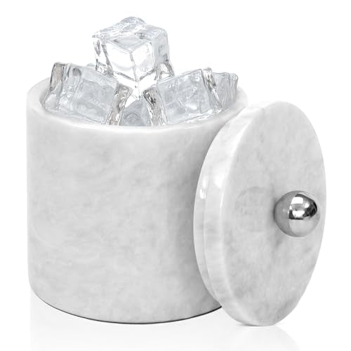 Marble Ice Bucket with Lid 6" White Wine Chiller Bucket for Home Bar, Parties, and Kitchen Decor, Ideal Drink Bucket & Ice...