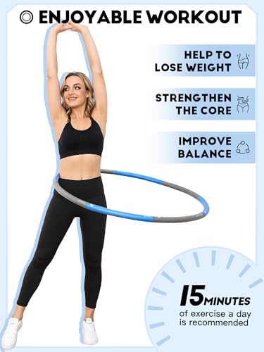 Phobby Weighted Exercise Hoop for Adults, 2.2lb Detachable Fitness Hoop, Adjustable Hoop with Jump Rope, Tape Measure and ...