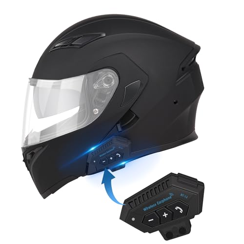 Bluetooth Motorcycle Helmet,Modular Motorcycle Helmet with Bluetooth,DOT Approved Dual Visor Full Face Flip up Bluetooth I...