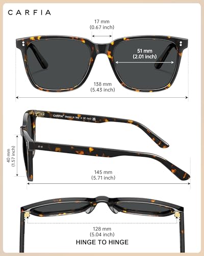 CARFIA Polarized Sunglasses for Women: Acetate, Small/Medium Size, UV400 Anti Glare CA5354