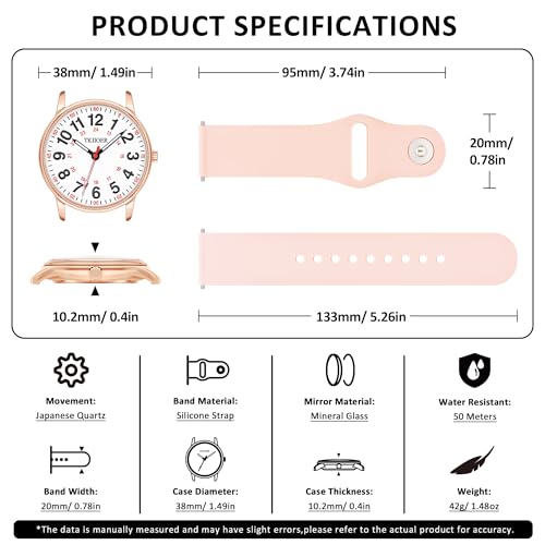 TKIIOER Nurse Watch for Nurse Medical Professionals Students Women Men, 50M Waterproof 12/24 Hour Military Time Luminous E...