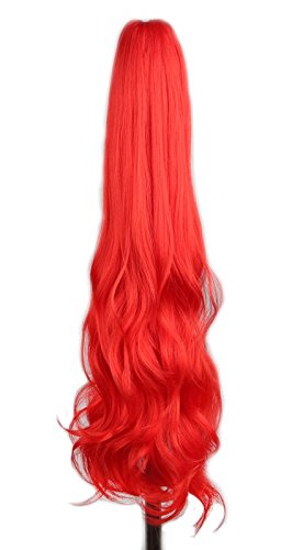Yuehong Long Wavy 21 Colorful Clip In/On Hair Extensions Piece Curly Claw Ponytail wig (Red)
