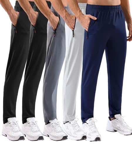 MSGD 5 Pack Men's Sweatpants with Zipper Pockets Stretch Lightweight Athletic Track Activewear Pants for Men Joggers