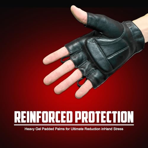Hugger Glove Company Fingerless Leather Gloves for Men - Driving Gloves with Gel Palm Motorcycle Gloves - Biker, Riding, P...