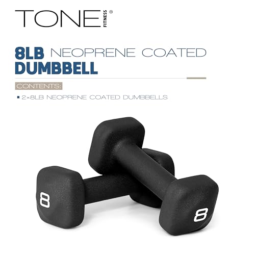 Tone Fitness Neoprene Dumbbell Weight Pairs with Anti-Roll Square Head | Multiple Options