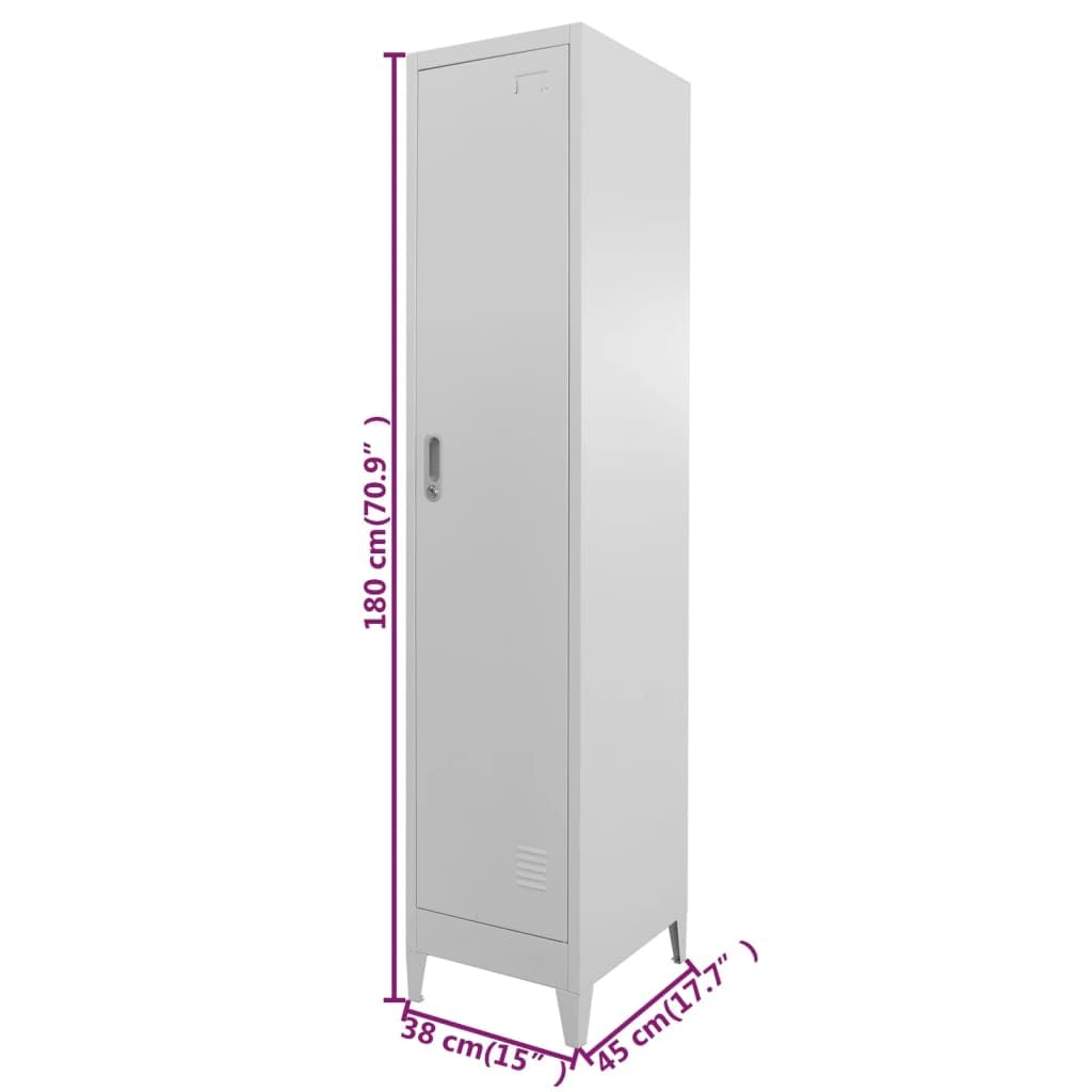 Metal Locker,Lockable Industrial Metal Locker Cabinet 38x45x180 cm - Durable Storage Organizer with Shelves & Hanging Bar, Grey Finish for Office, Garage & Gym, Secure & Stylish