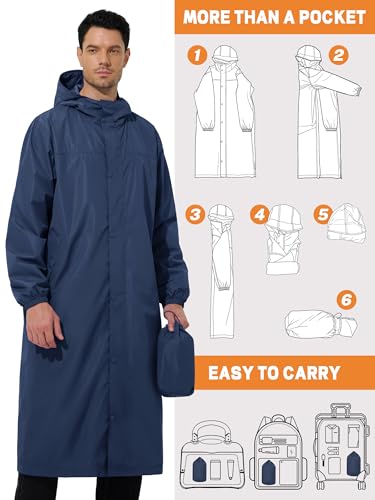 UIQUR Men's Rain Jacket Lightweight Long Raincoat Hood Rain Poncho Waterproof Windbreaker Cycling Running Hiking Packable
