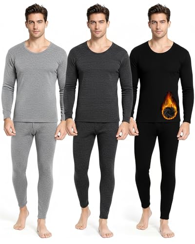Jecery 3 Set Thermal Underwear for Men Extra Thick Fleece Lined Long Underwear Winter Base Layer Top Bottom Cold Weather