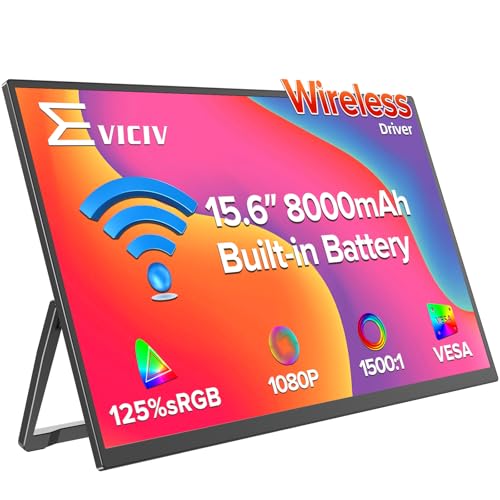 EVICIV Wireless Portable Monitor with 8000mAh Battery, 15.6" Wireless Monitor, Support AirPlay, Miracast Laptop Display, U...