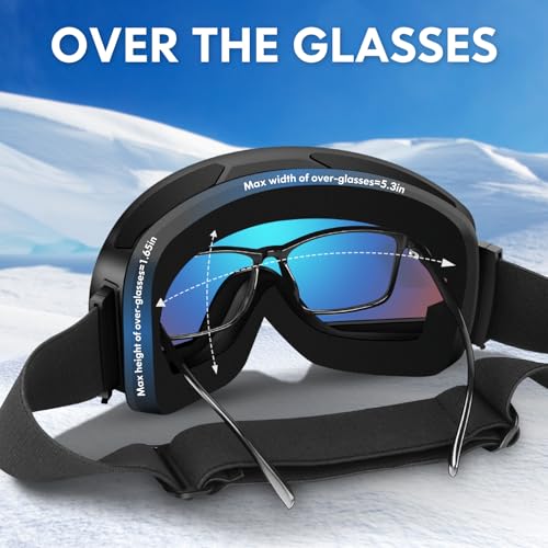 DADA-PRO Ski Goggles Men Women Snowboard Goggles Over Glasses OTG Anti Fog Snow Goggles Frameless 100% UV Protection