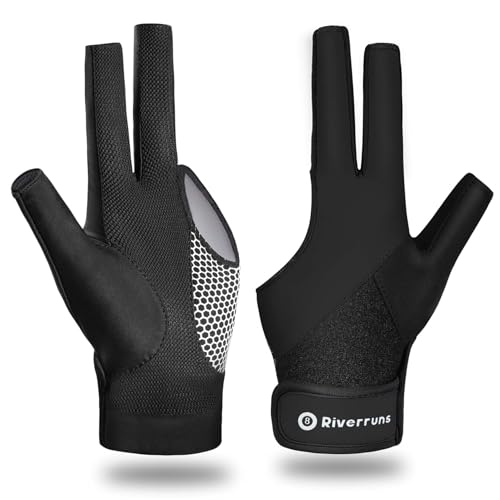 Riverruns Billiard Pool Glove for Left Hand 3 Finger, Snooker Cue Sport Glove for Men Women