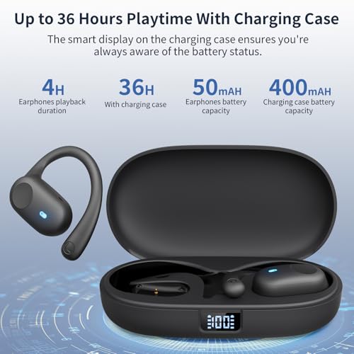 Eigsupia Open Ear Headphones, Bluetooth Headphones 5.3 Sports with Smart Digital Display, 36H Playtime, IP54 Waterproof, W...