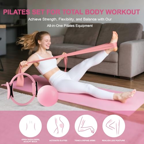 NITMTYOU Home Pilates Essentials Kit for Women - Complete Set with 9" Yoga Ball, Figure 8 Resistance Band, Pilates Bands, ...