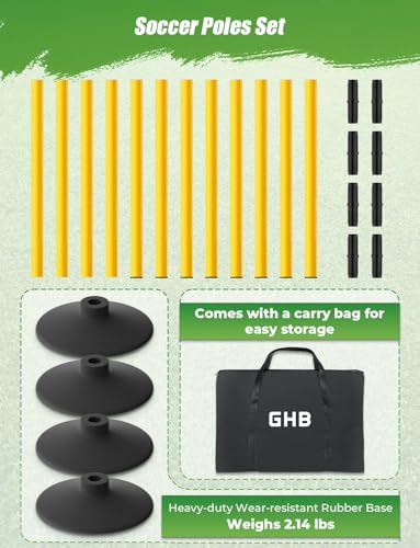 GHB Agility Poles 4 Pack 50" Sports Soccer Training Poles,Detachable Speed Training Equipment Football Accessories with Ru...