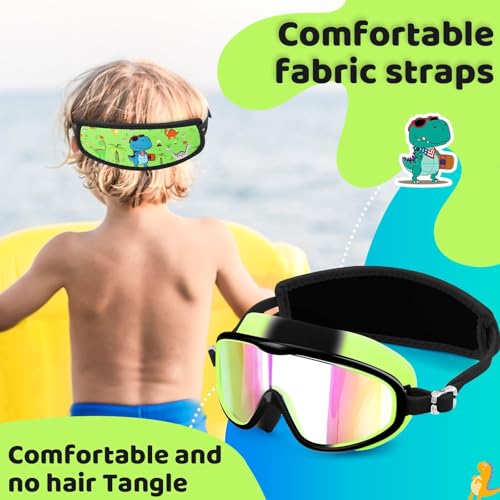 Vvinca Kids Swim Goggles with Fabric Strap No Tangle Pain-Free, Anti-Fog Swimming Pool Goggle No Leak for Toddlers Girls Boys