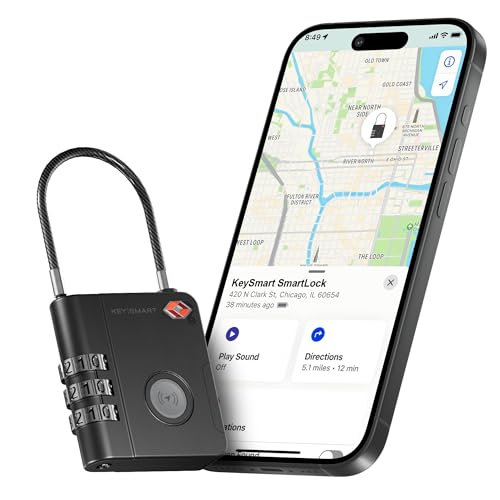 KeySmart SmartLock Tracking Luggage Locks, TSA Locks for Luggage, GPS Tracker, Combination Lock Compatible with Apple Find...